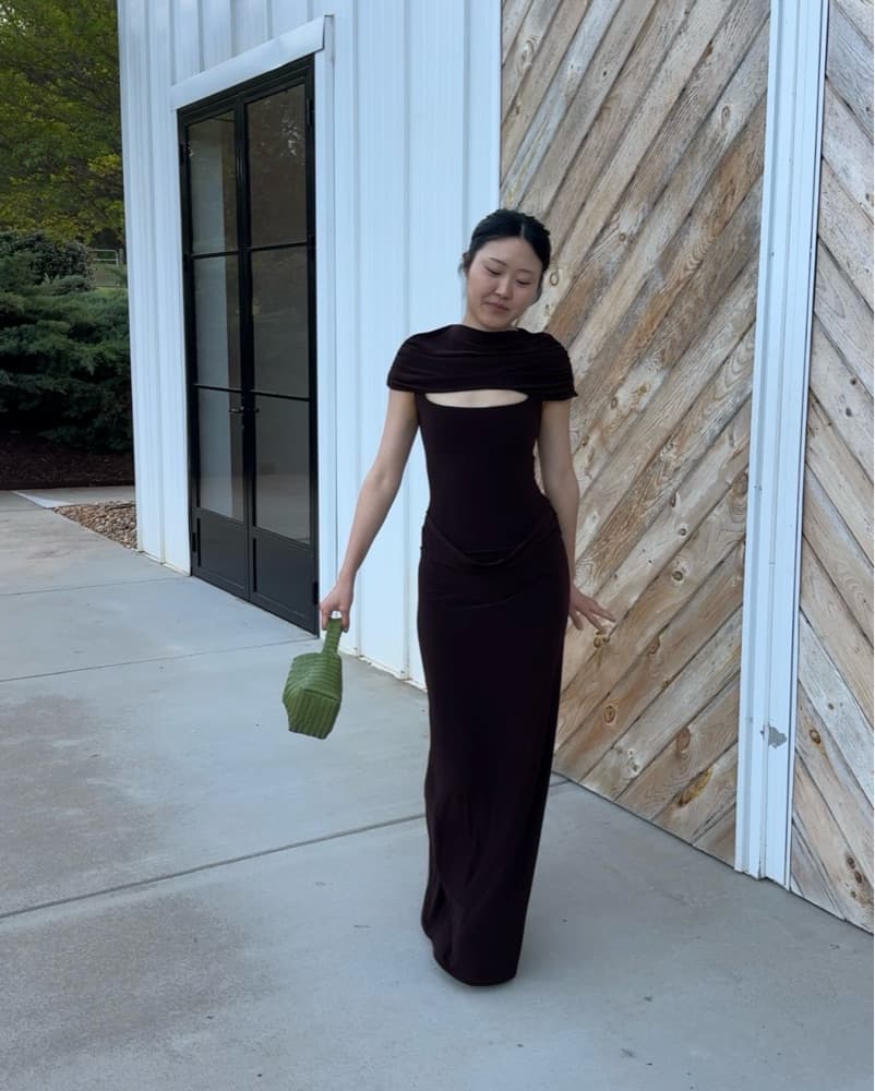 Selene Wedding Guest Dress in Chocolate - Image 3