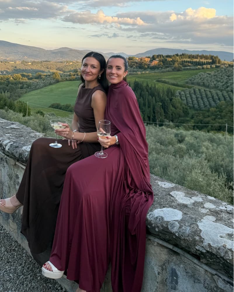 Burgundy Asymmetrical Dress & Cape - Image 3