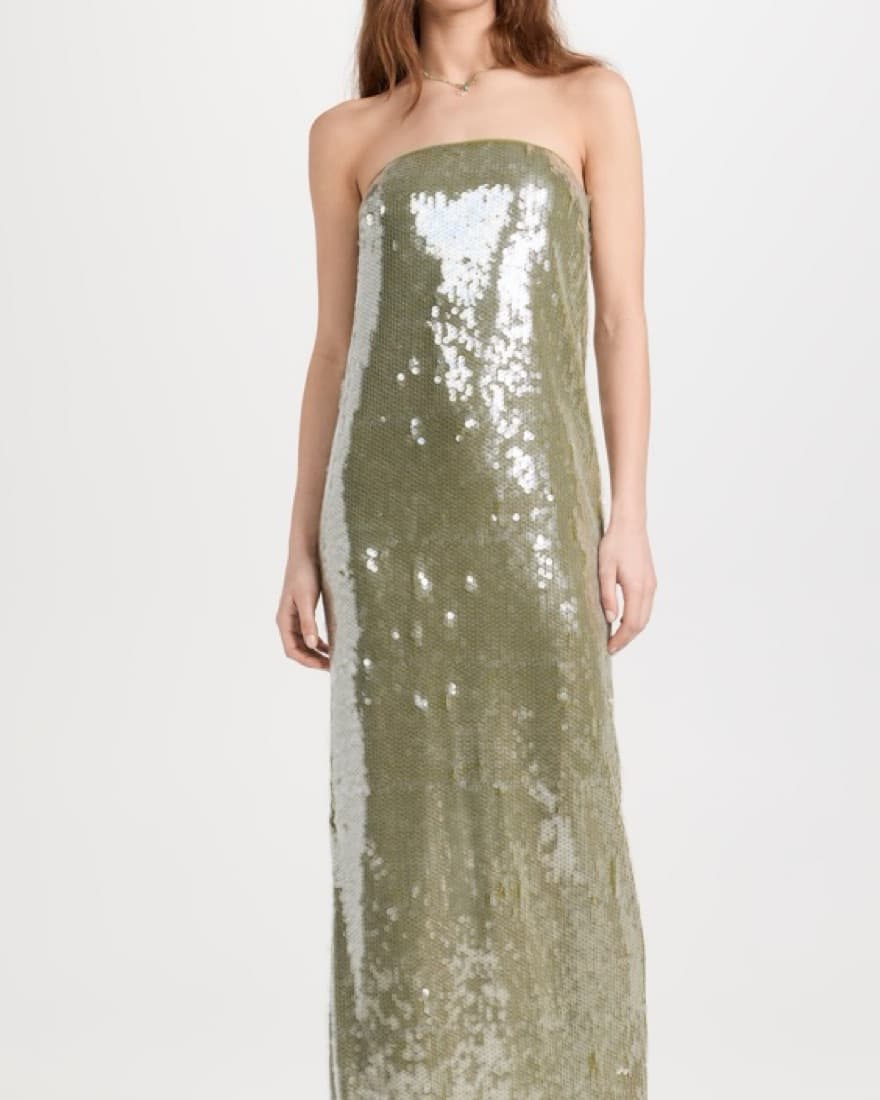 $595 STAUD Casey Gown Olive Green - Image 5