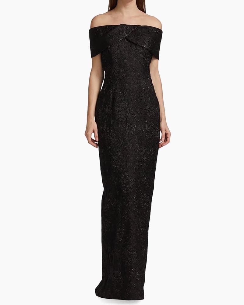 Teri Jon Off The Shoulder Jacquard Dress - Image 1