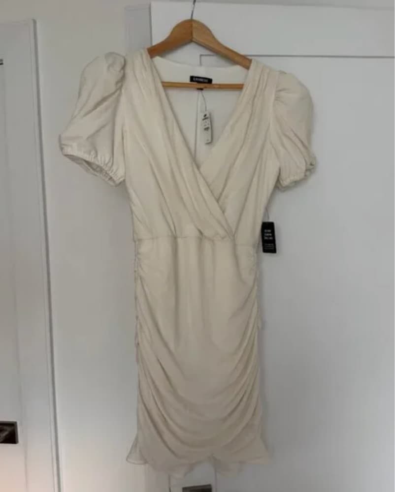 Express Puff Sleeve Beige Mini Dress - Image 1