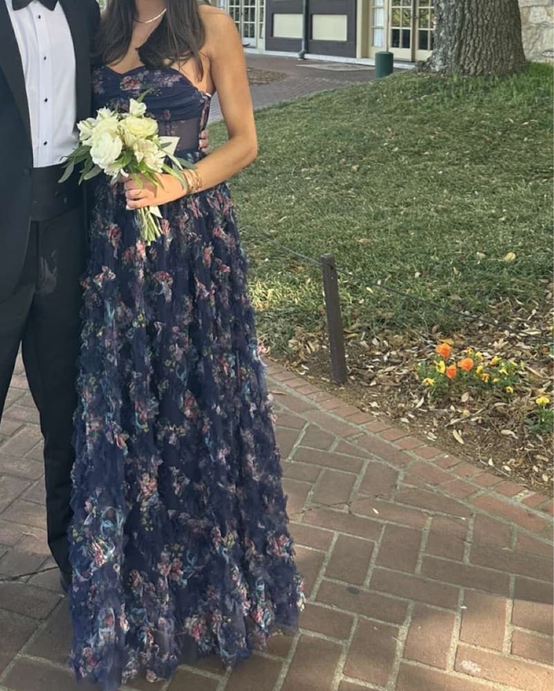  Element Navy Floral Mesh Ruffle maxi  - Image 4