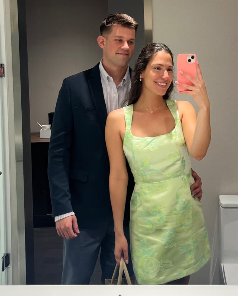 Green Satin Floral Mini Dress - Image 3