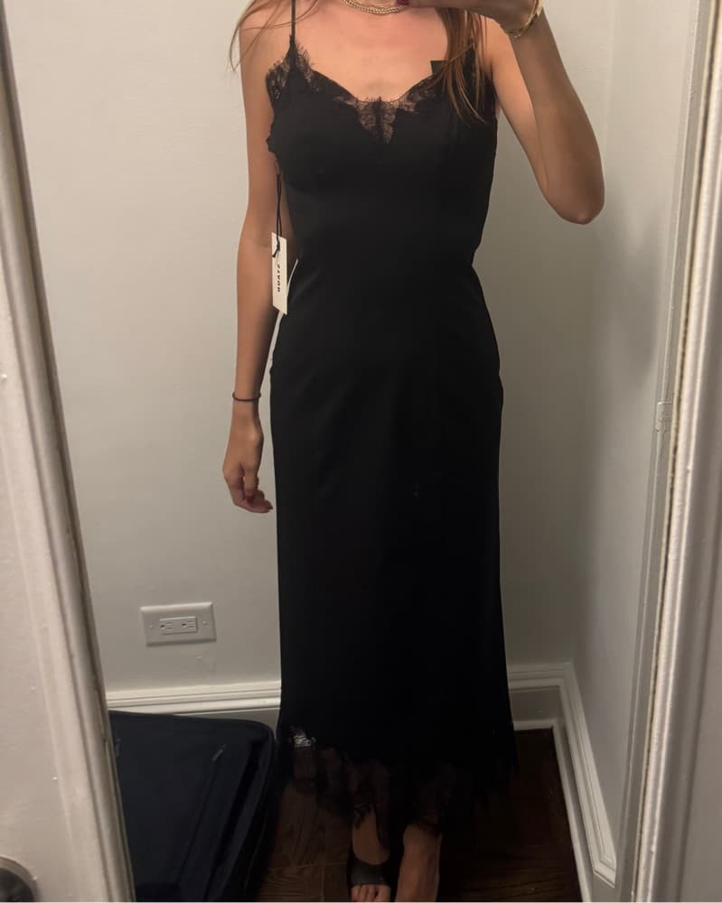 Staud Black Midi Dress With Lace Deta - Image 2