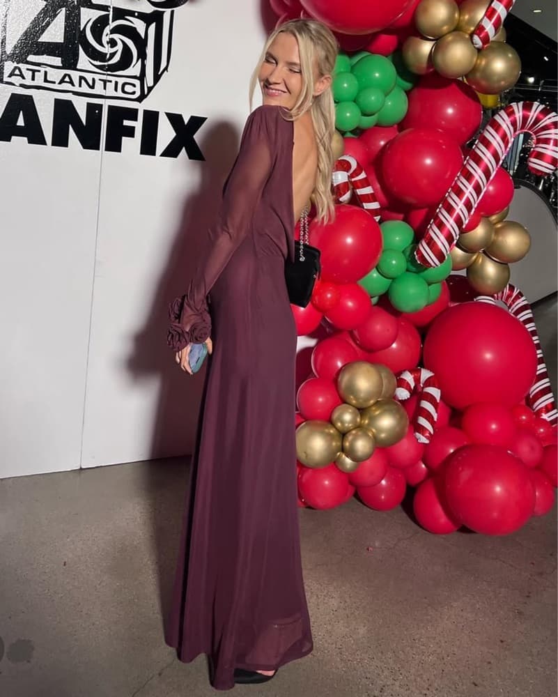 Burgundy Ruched Long Sleeve Maxi Dress - Image 3