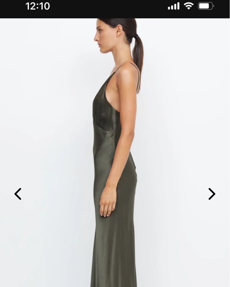 Chic Olive Green Satin Gown - Image 3