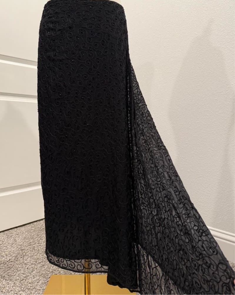  Vintage Black Silk Maxi Skirt - Image 2
