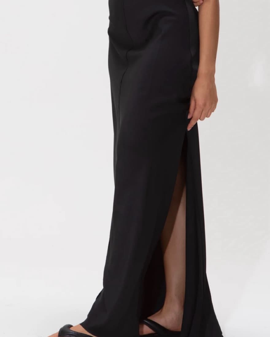 RAW EDGE SATIN CAMI DRESS - BLACK - Image 2