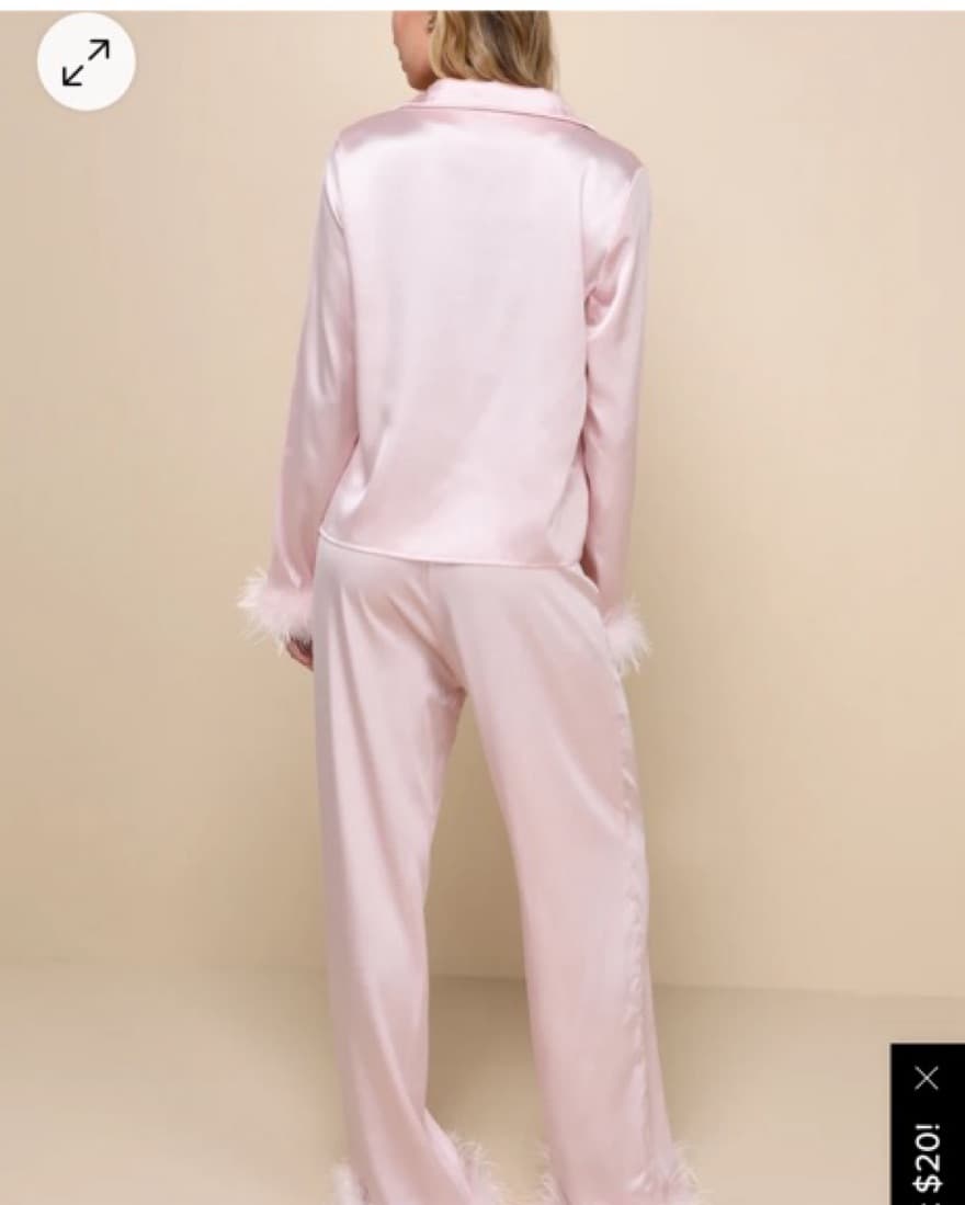 Pink Satin Feather Pj Set  - Image 2
