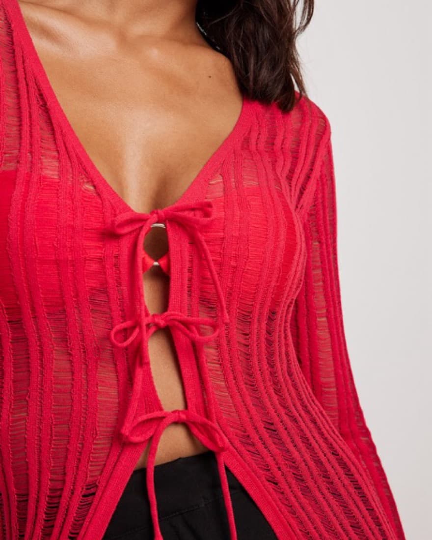 Tie Detail Open Knit Kaftan - Image 3