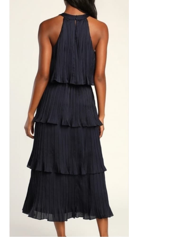 Elegant Navy Pleated Maxi Dress - Image 2