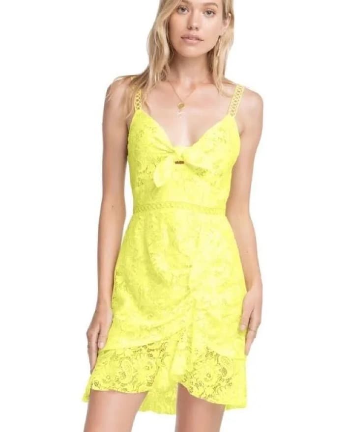 ASTR Joey lace mini dress In Lemon Drop - Image 2