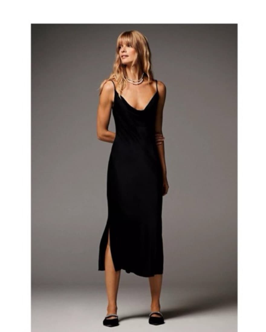 Elyse Satin Slip Midi Dress - Black - Image 1