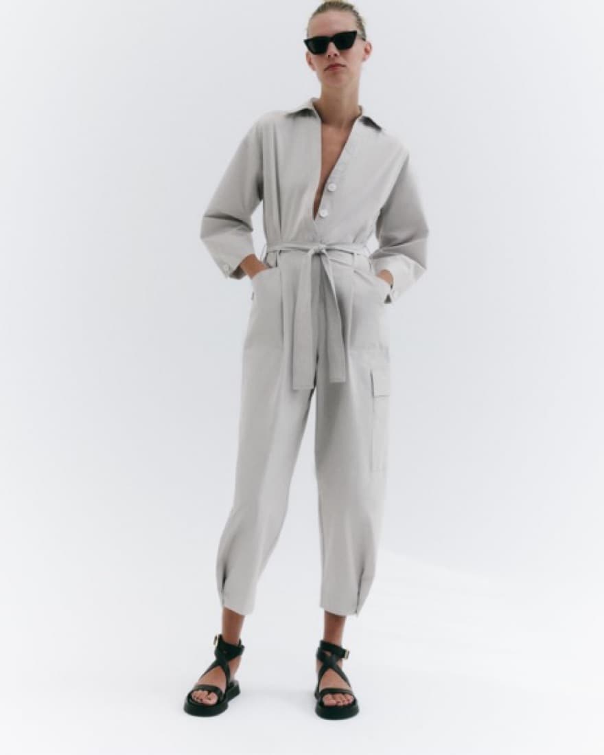 Gray Jumpsuit with a tie belt  - Image 1