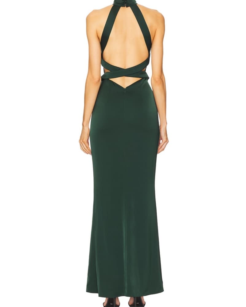 Forest Green Halter Cutout Maxi Dress - Image 4