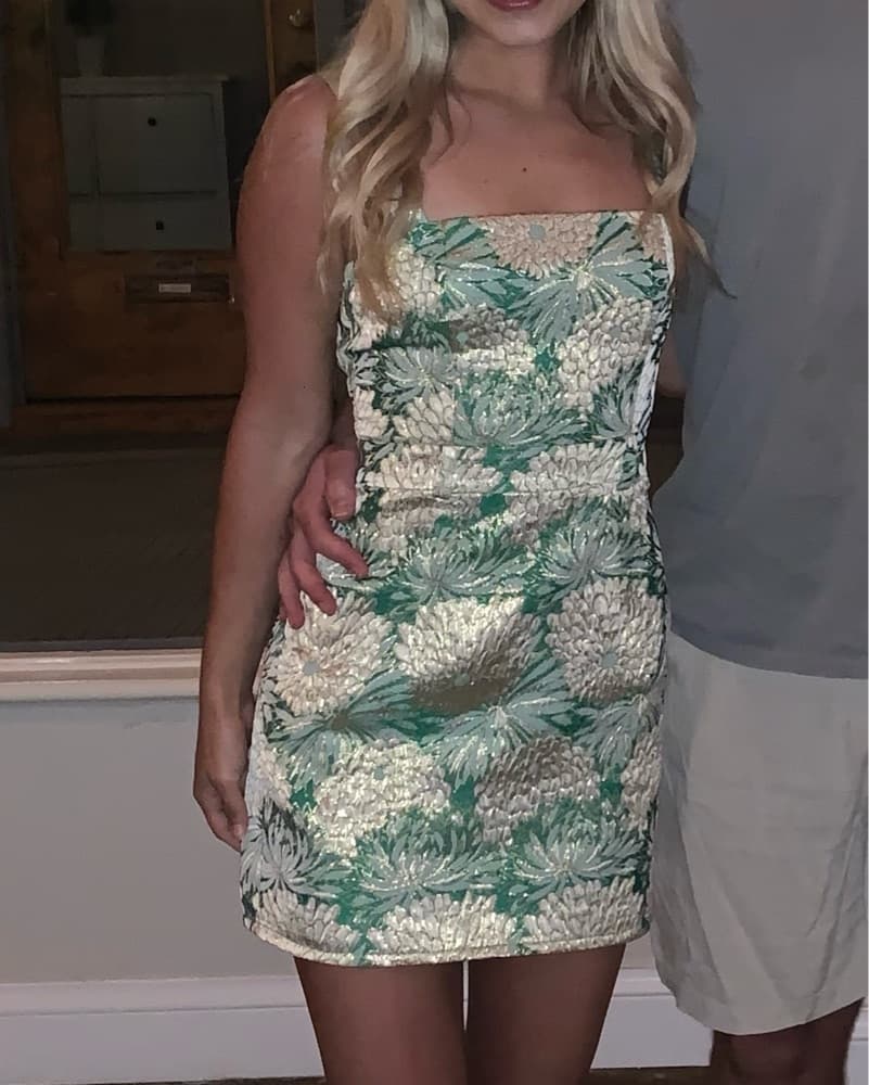 Floral Brocade Mini Dress - Image 1