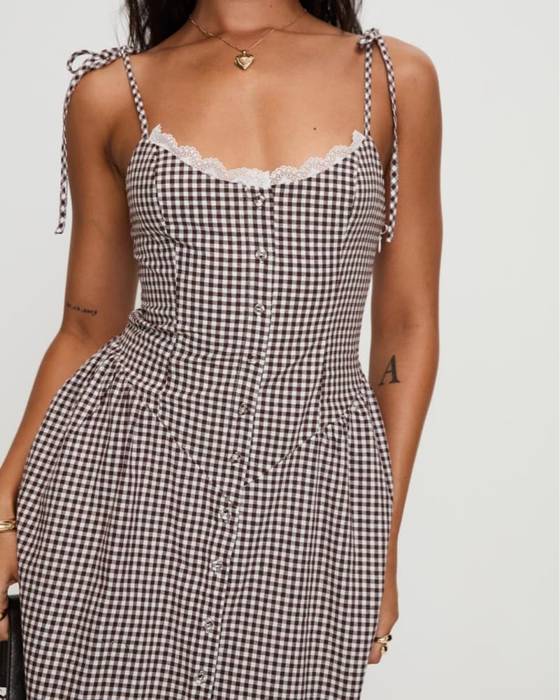 Princess Polly Brown Gigham Maxi Dress - Image 2