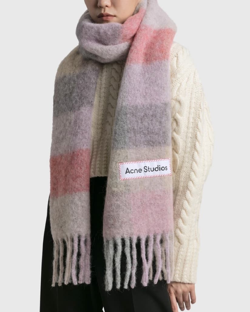 Acne Studios Pink Mohair Checked Scarf - Image 4