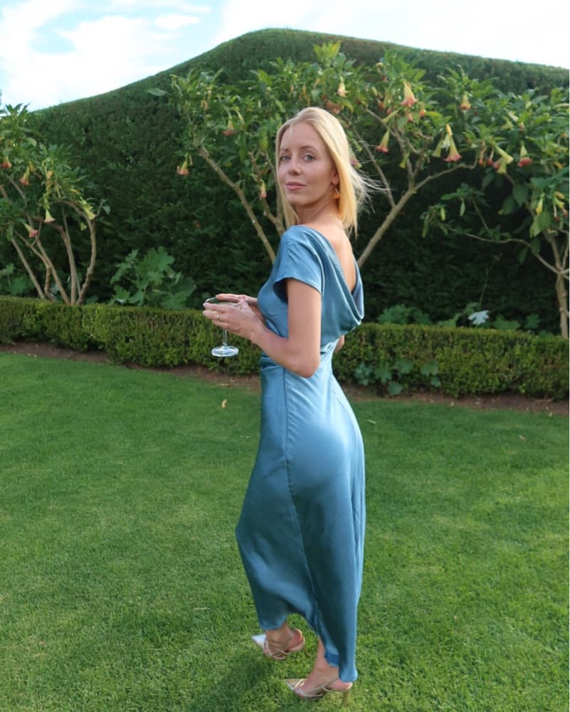 Blue Satin Open Back Dress  - Image 3