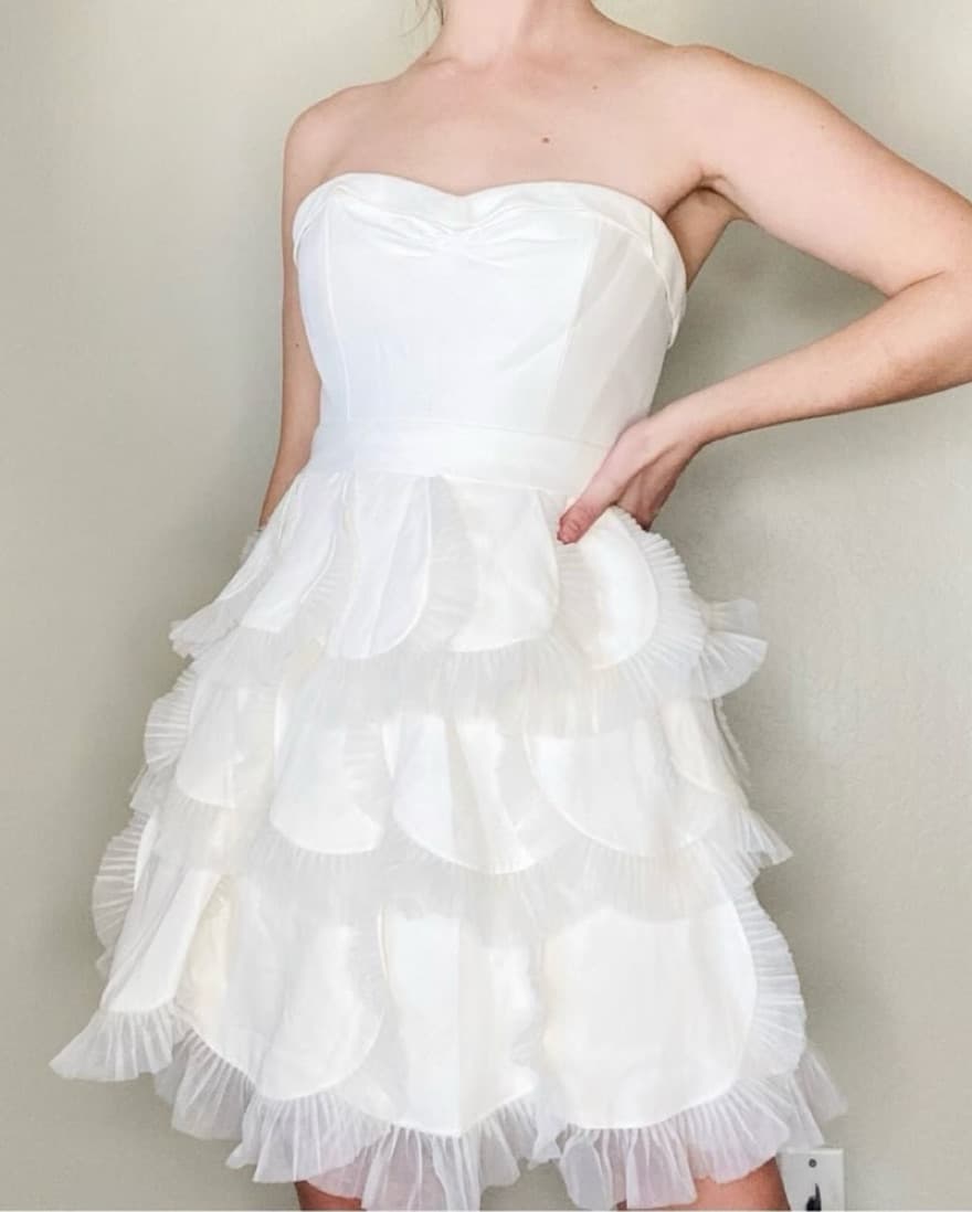 BCBG Strapless White Ruffle Dress - Image 2