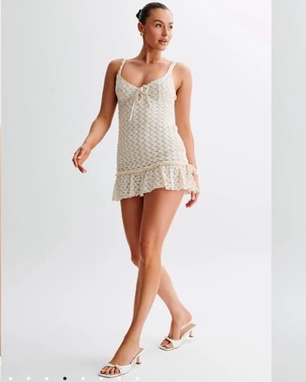 Meshki Cupped Lace Mini Dress - Ivory - Image 4