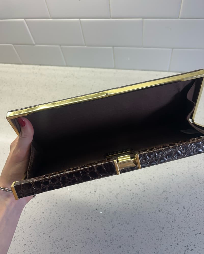 Brown Crocodile Clutch  - Image 2