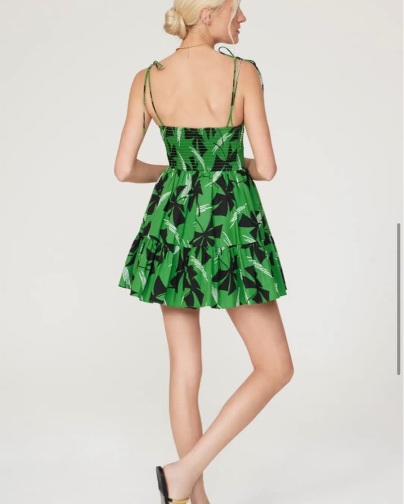 Vibrant Green Botanical Print Minidress - Image 3