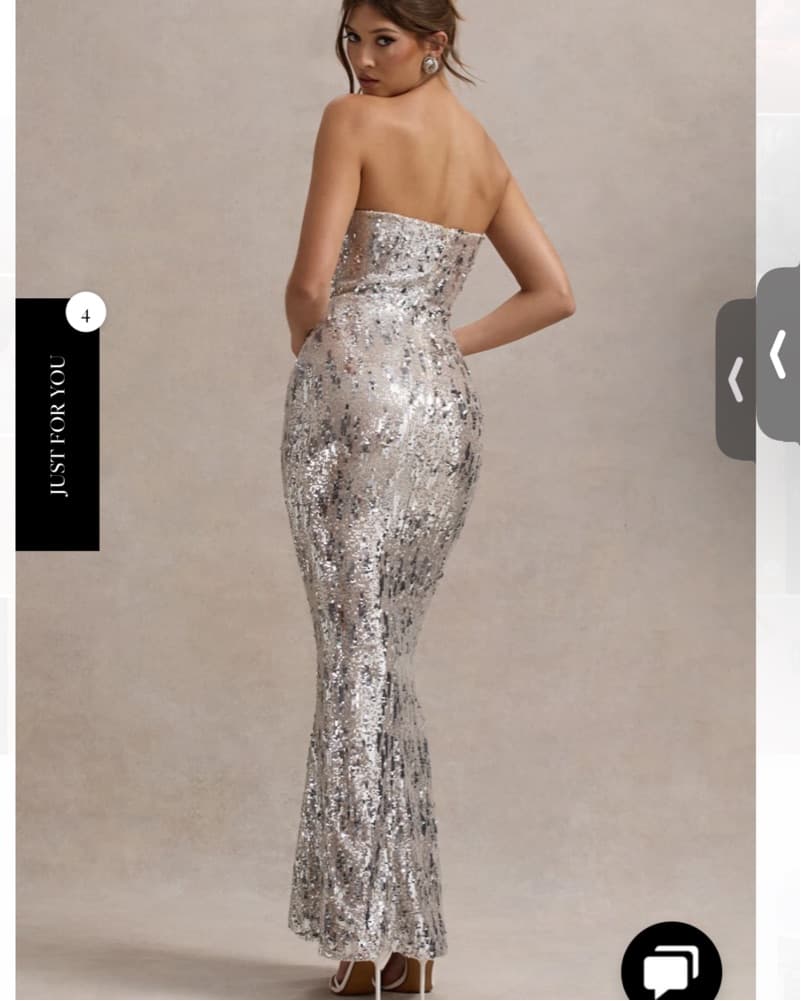 Silver Sequin Strapless Gown - Image 4