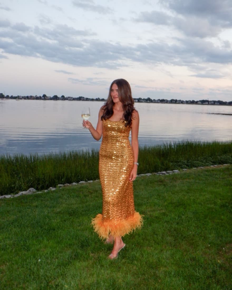 Oseree Golden Sequin Dress - Image 6