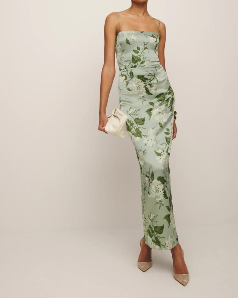 Reformation Frankie Silk Dress - Green  - Image 2