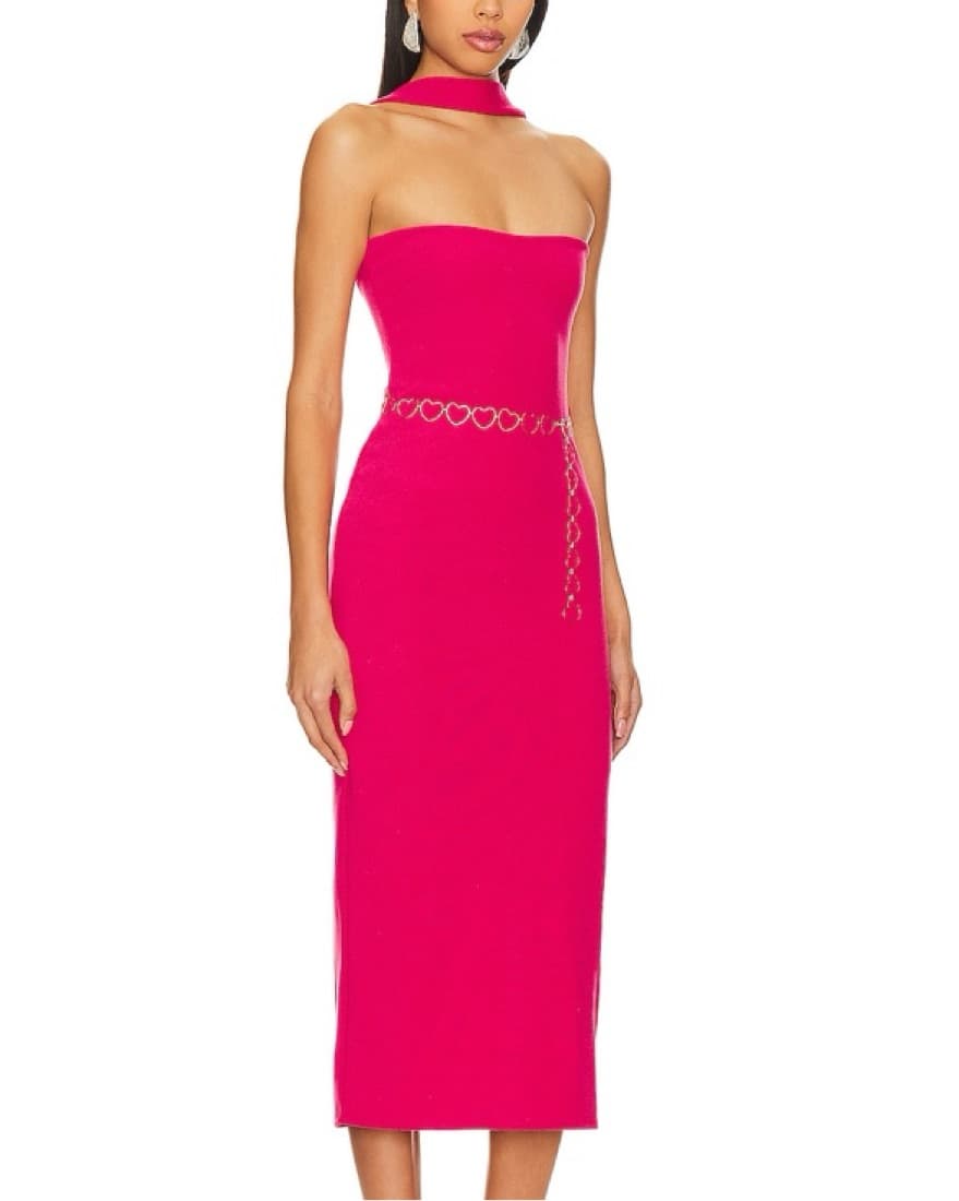 Hot Pink Neck DetailBodycon Dress - Image 2