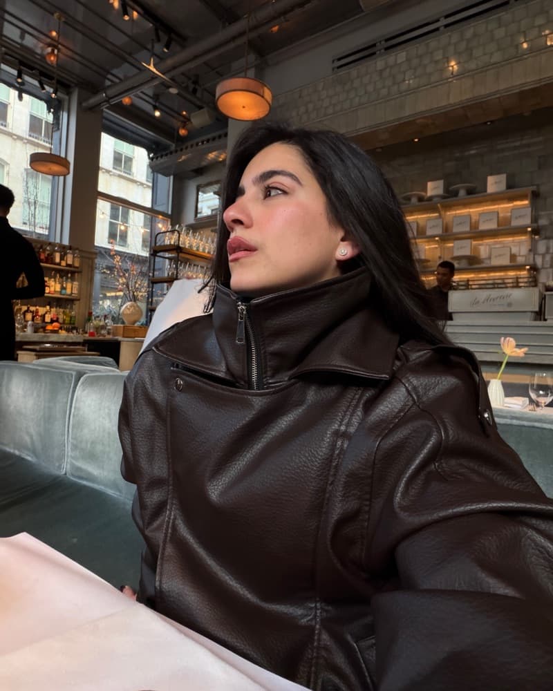 Brown  Leather Bomber Jacket- Oversize  - Image 2