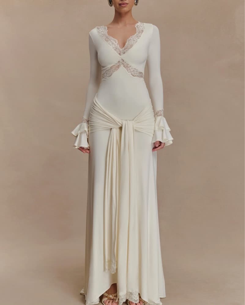 Slinky Lace Maxi Dress - Ivory - Image 5