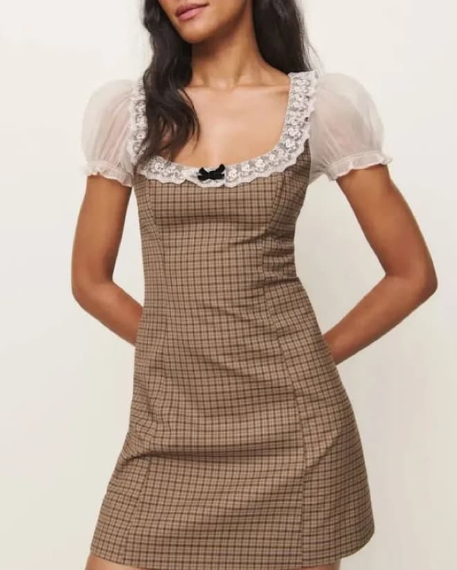 Reformation Bunny Dress Brown Plaid - Image 1