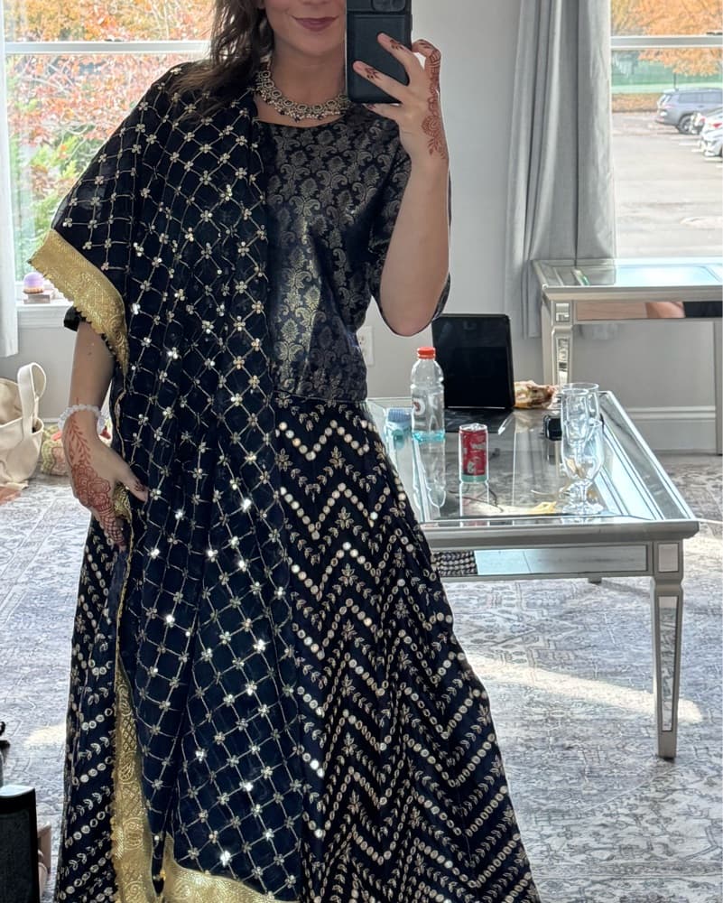 Navy/Gold Custom Lehenga & Dupatta - Image 4