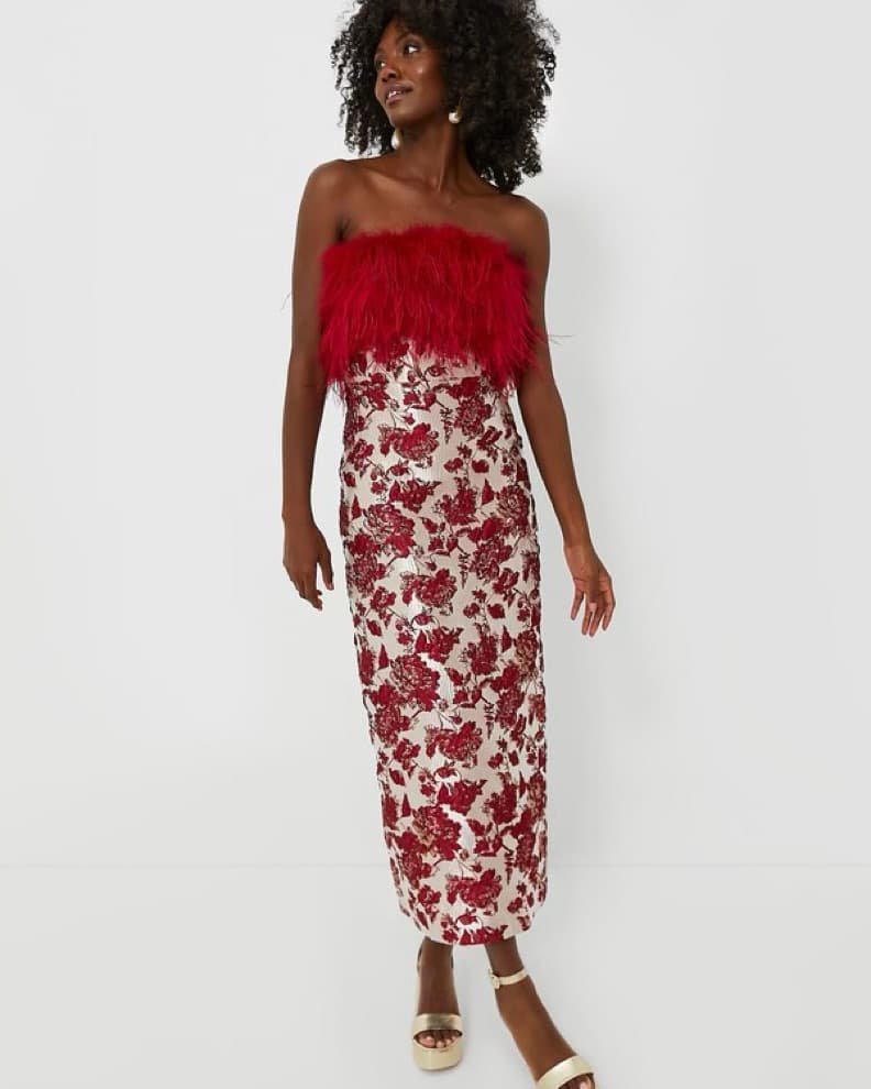 Hyacinth House Red Feathered Midi Dress - Image 2