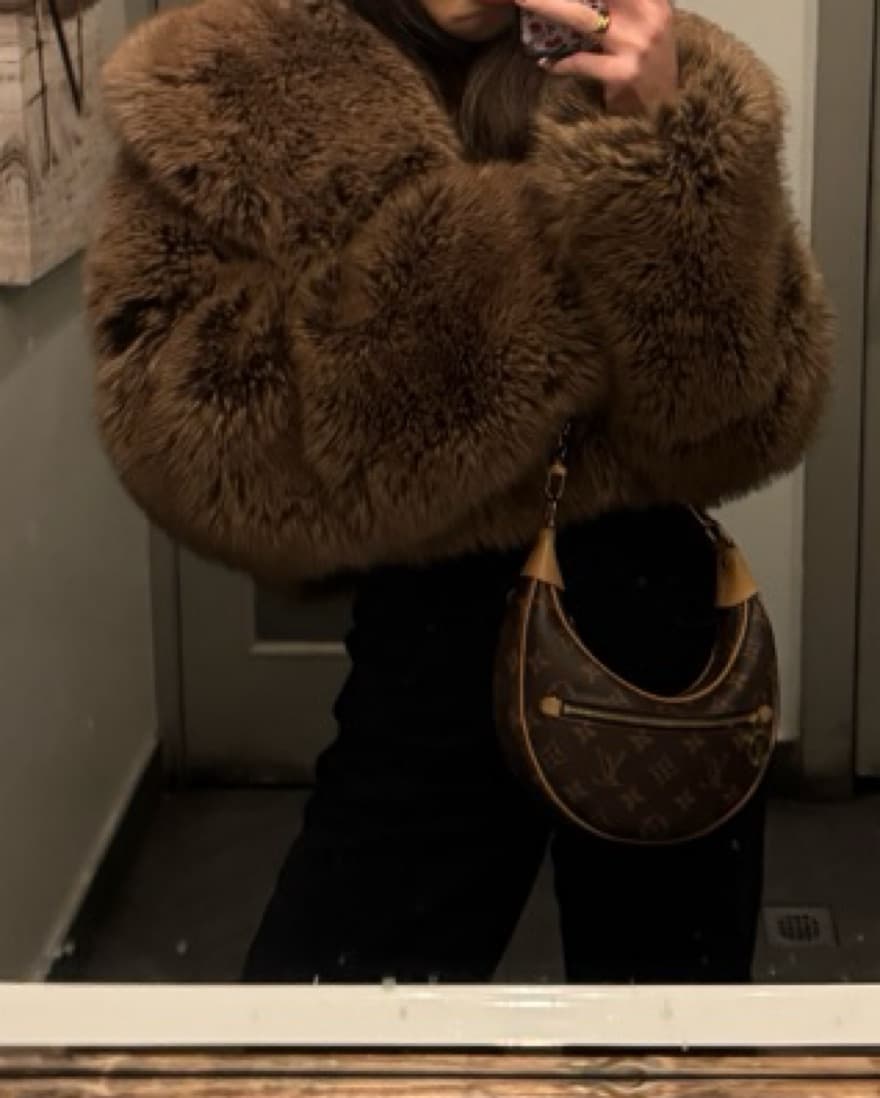 Faux Fur Cropped Brown Jacket - Image 3