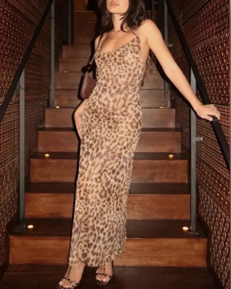 Leopard Print Cowl Neck Maxi Dress - Image 2