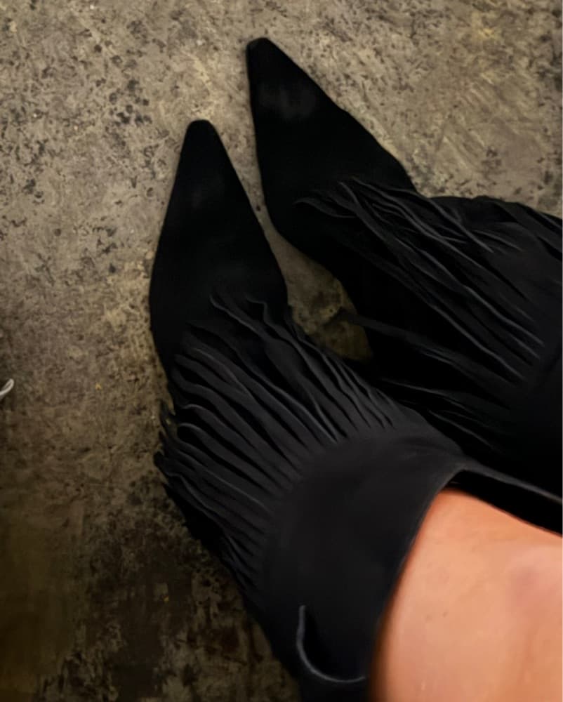 SCHUTZ FRINGE STILETTO SUEDE BOOT BLACK - Image 2