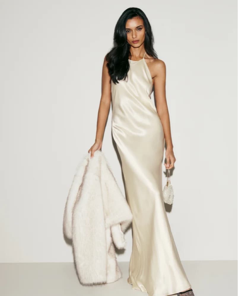Reformation jeany Ivory Silk Halter Maxi Dress - Image 4