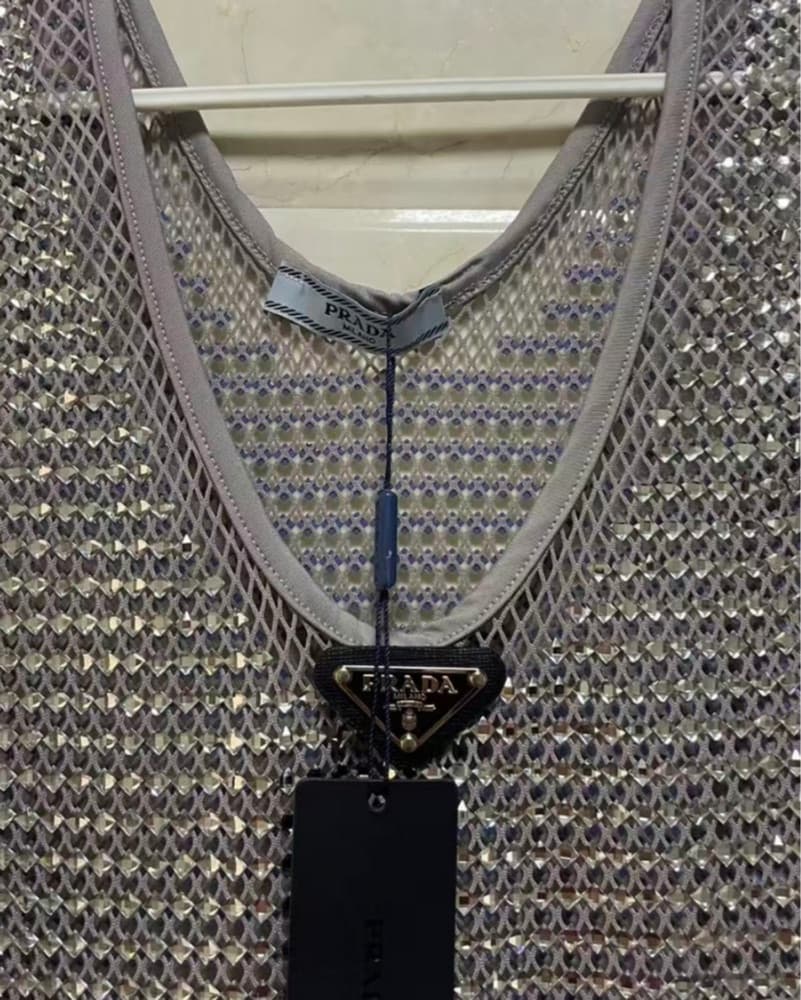 Prada Silver Rhinestone Crop Top  - Image 2