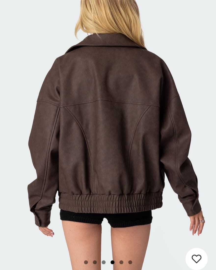 Oversized Brown Leather Jacket - Image 3