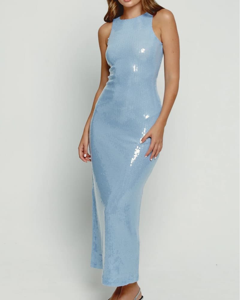 Baby Blue Sequin Racerback Maxi Dress - Image 1