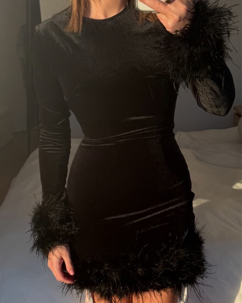 House Of CB Feather Velvet Dress - Image 3