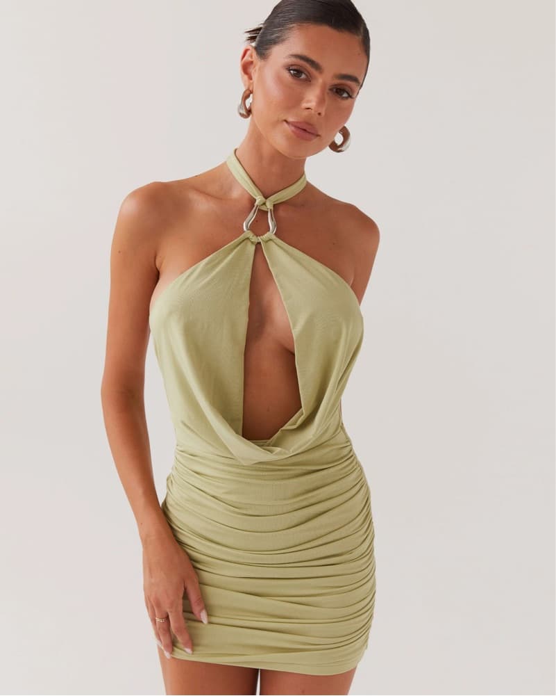 Sage Green Halter Mini Dress - Image 1