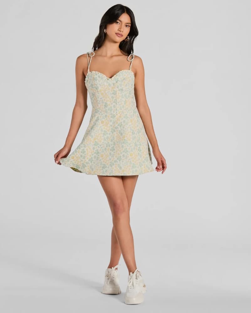 Yellow And Green Floral Mini Dress - Image 4