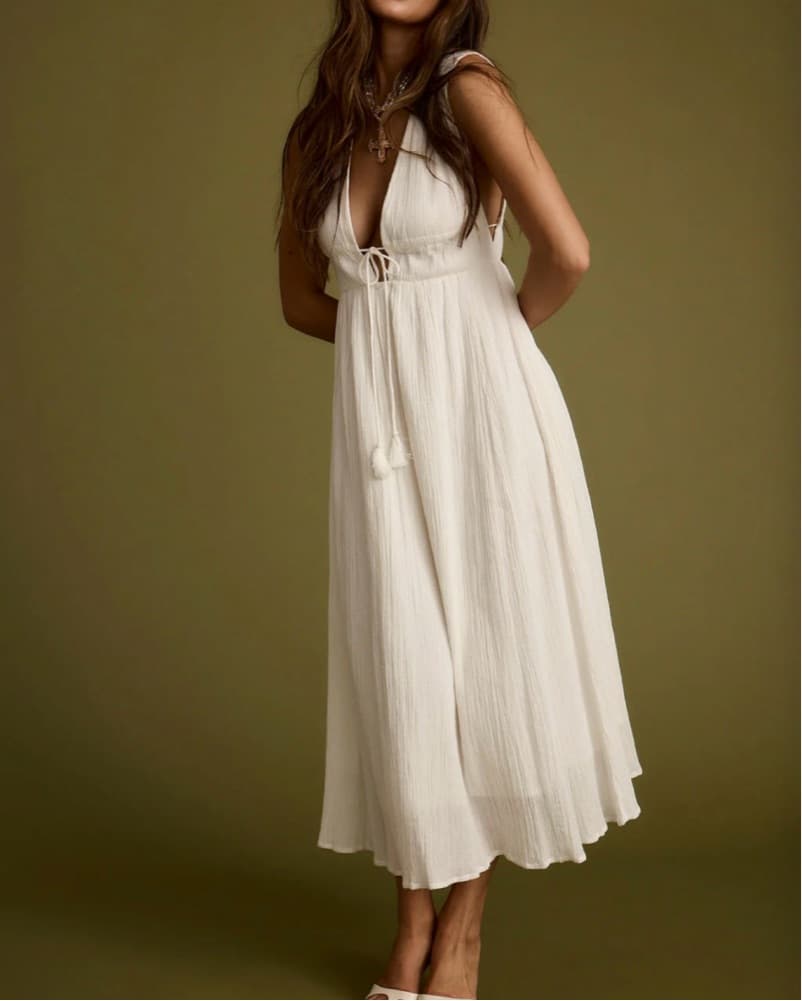 White Linen Midi Dress - Image 1