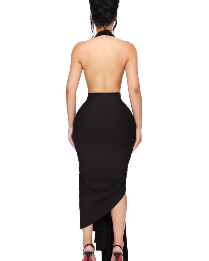 Black Halter Backless Maxi Dress - Image 3