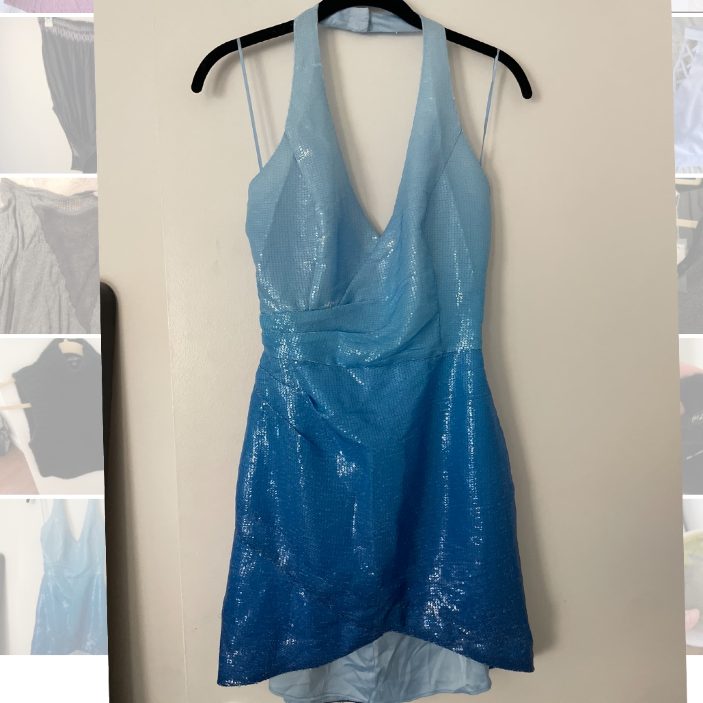 Ramy Brook Blue Sequin Halter Dress - Image 1