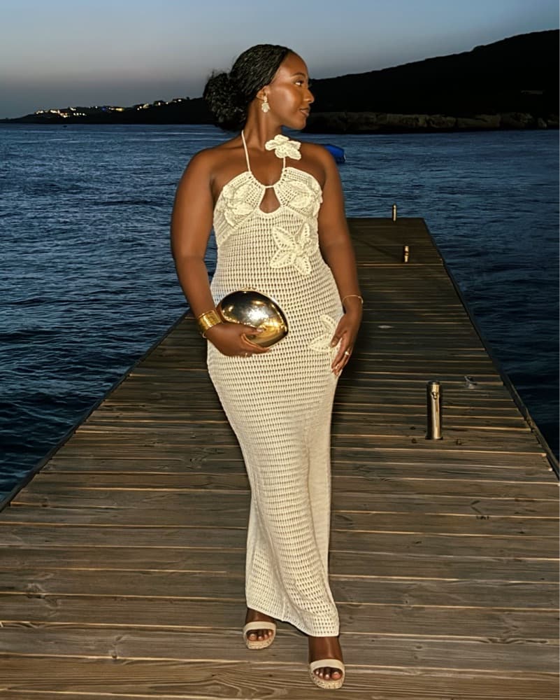 White Meshki Flower Crochet Dress  - Image 1